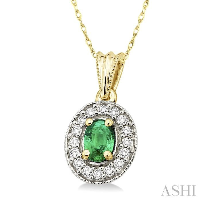 Oval Shape Gemstone & Halo Diamond Pendant
