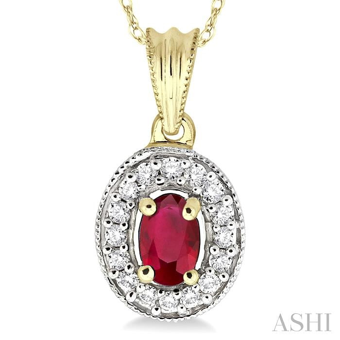 Oval Shape Gemstone & Halo Diamond Pendant