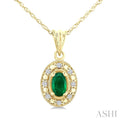 Oval Shape Gemstone & Halo Diamond Pendant