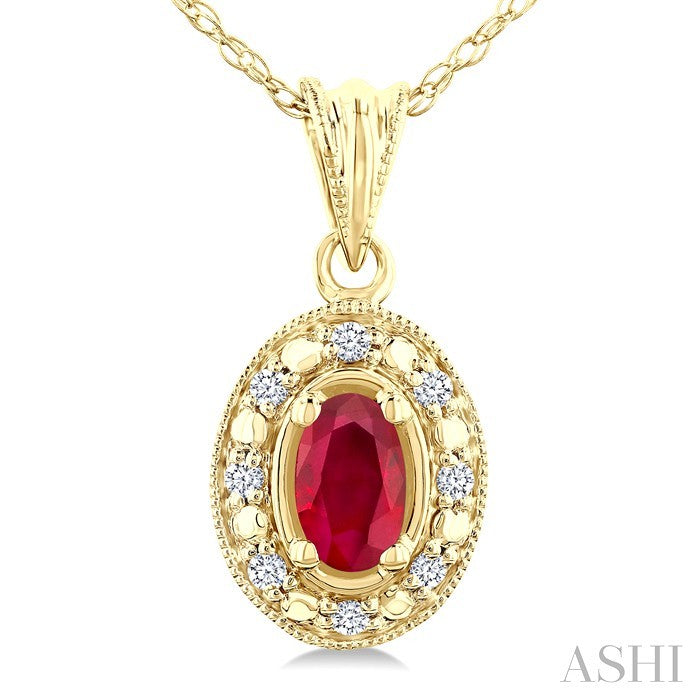 Oval Shape Gemstone & Halo Diamond Pendant