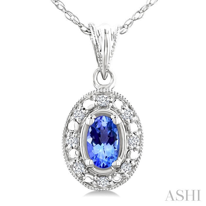 Oval Shape Gemstone & Halo Diamond Pendant