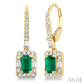 Emerald Shape Gemstone & Halo Diamond Earrings