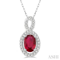 Oval Shape Gemstone & Halo Diamond Pendant