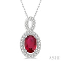 Oval Shape Gemstone & Halo Diamond Pendant