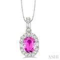 Oval Shape Gemstone & Halo Diamond Pendant