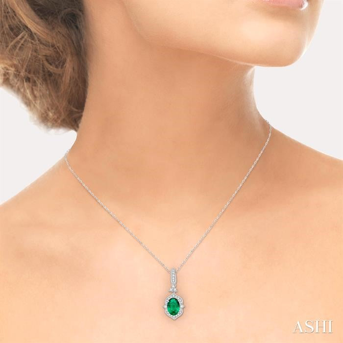 Oval Shape Gemstone & Halo Diamond Pendant