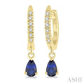 Pear Shape Gemstone & Petite Diamond Huggie Fashion Earrings