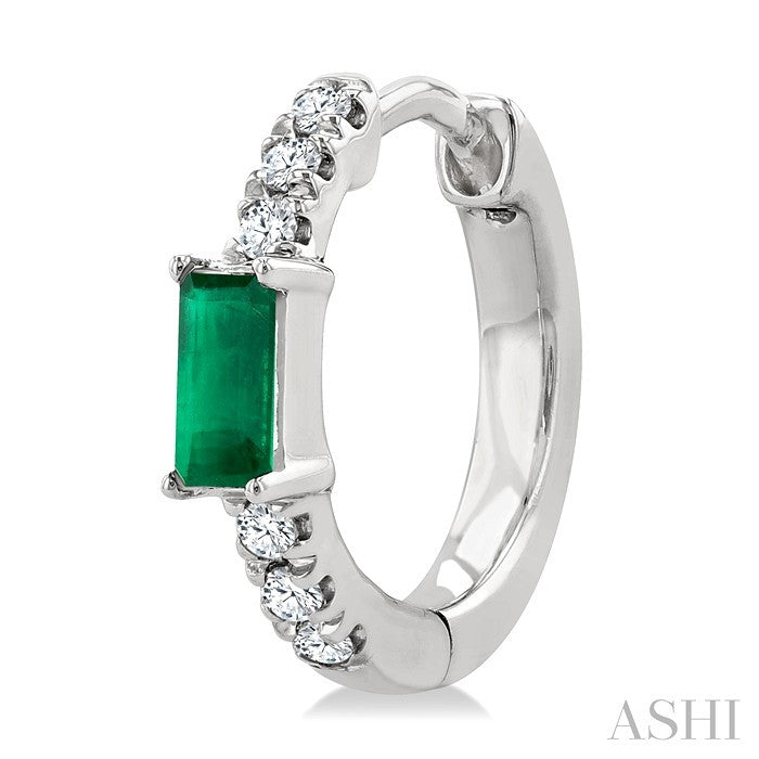Emerald Shape Gemstone & Petite Diamond Huggie Fashion Earrings