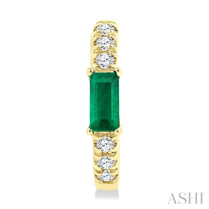 Emerald Shape Gemstone & Petite Diamond Huggie Fashion Earrings