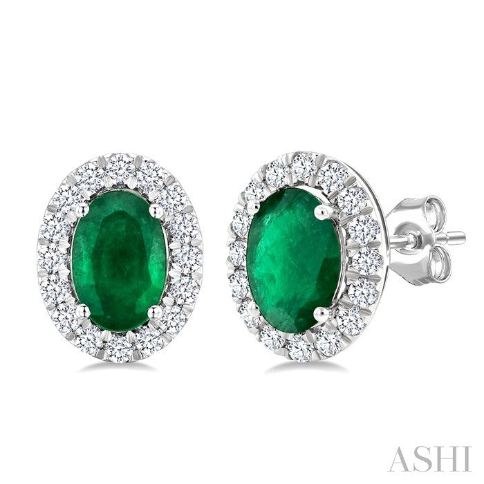 Oval Shape Gemstone & Halo Diamond Earrings