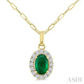 Oval Shape Gemstone & Halo Diamond Pendant