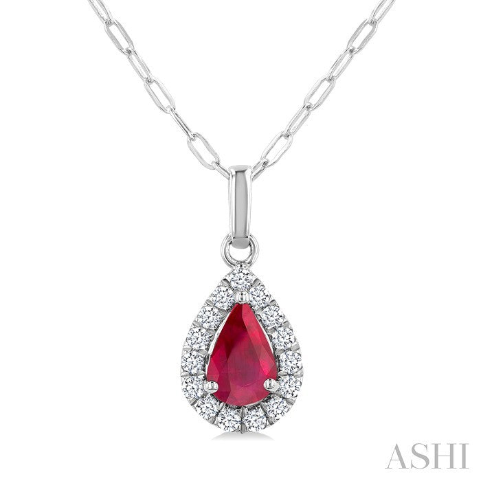Pear Shape Gemstone & Halo Diamond Pendant