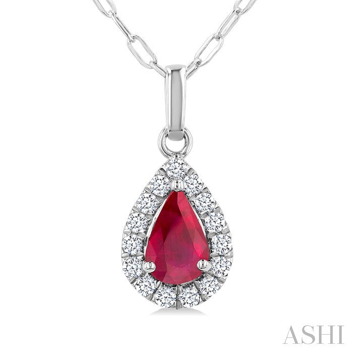 Pear Shape Gemstone & Halo Diamond Pendant
