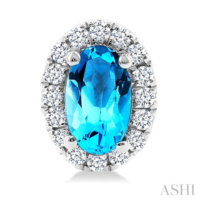 Oval Shape Gemstone & Halo Diamond Earrings