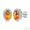Oval Shape Gemstone & Halo Diamond Earrings