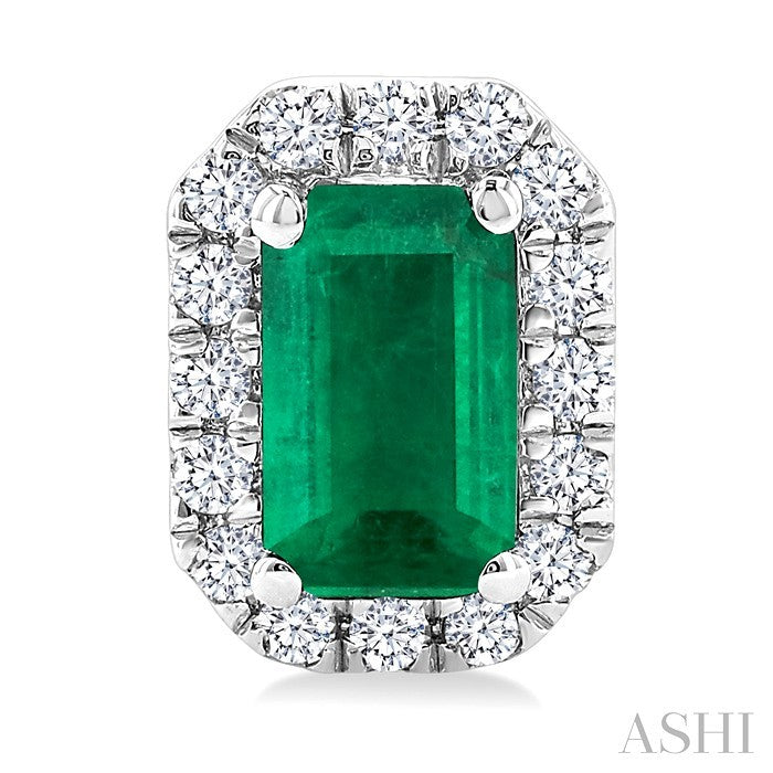 Emerald Shape Gemstone & Halo Diamond Earrings