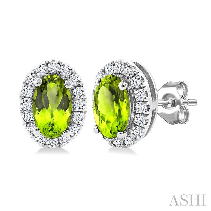 Oval Shape Gemstone & Halo Diamond Earrings