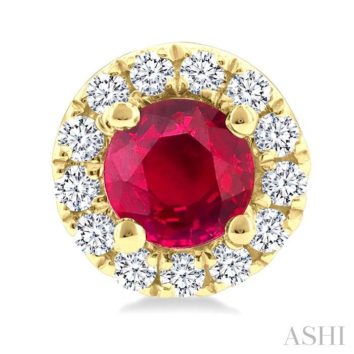 Round Shape Gemstone & Halo Diamond Earrings