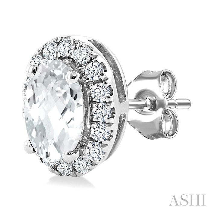 Oval Shape Gemstone & Halo Diamond Earrings
