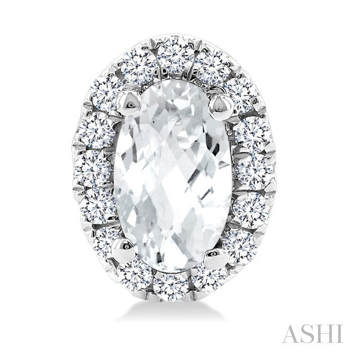 Oval Shape Gemstone & Halo Diamond Earrings