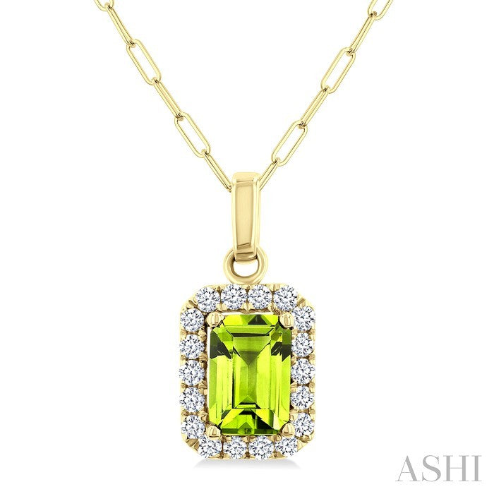 Emerald Shape Gemstone & Halo Diamond Pendant