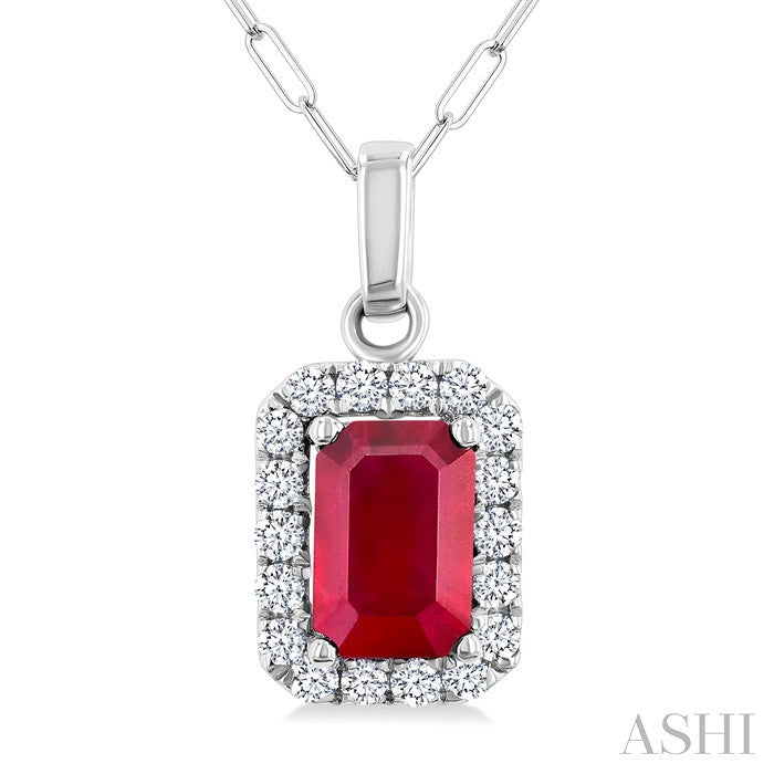 Emerald Shape Gemstone & Halo Diamond Pendant