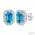 Emerald Shape Gemstone & Halo Diamond Earrings