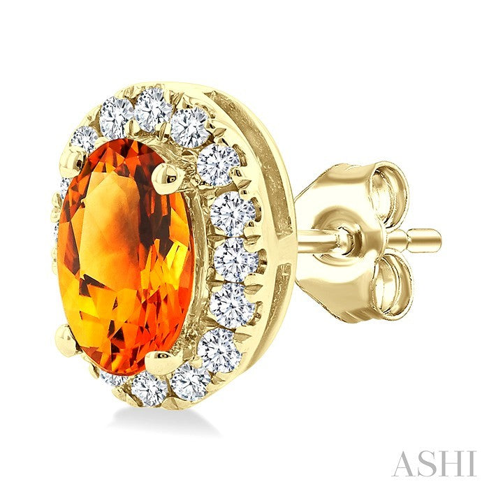 Oval Shape Gemstone & Halo Diamond Earrings