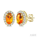 Oval Shape Gemstone & Halo Diamond Earrings