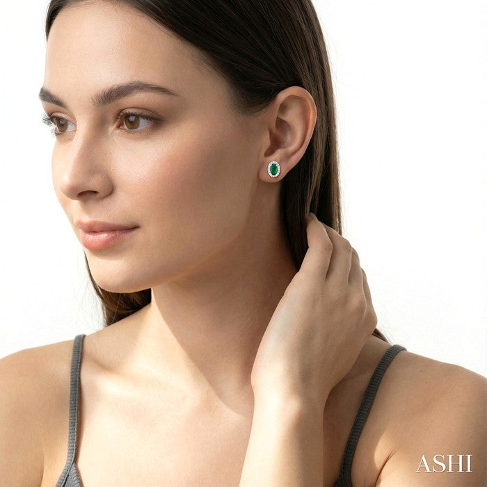 Oval Shape Gemstone & Halo Diamond Earrings