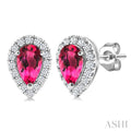 Pear Shape Gemstone & Halo Diamond Earrings