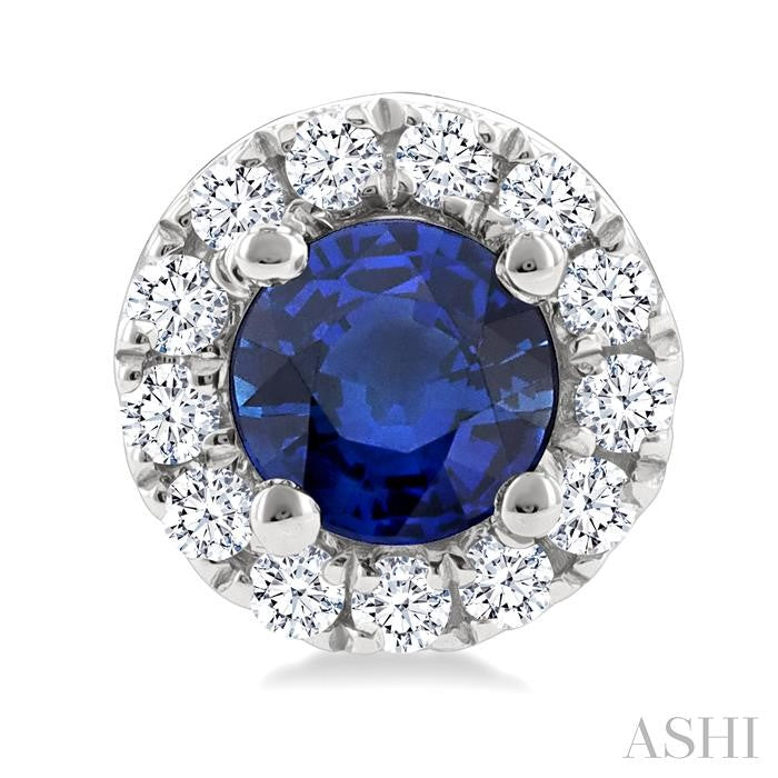 Round Shape Gemstone & Halo Diamond Earrings