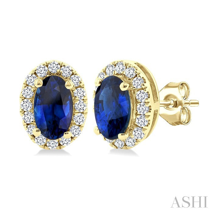 Oval Shape Gemstone & Halo Diamond Earrings