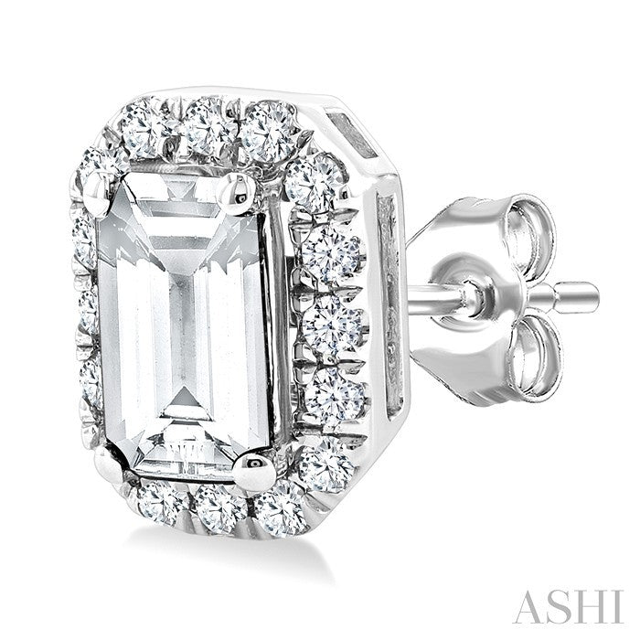 Emerald Shape Gemstone & Halo Diamond Earrings