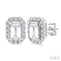 Emerald Shape Gemstone & Halo Diamond Earrings