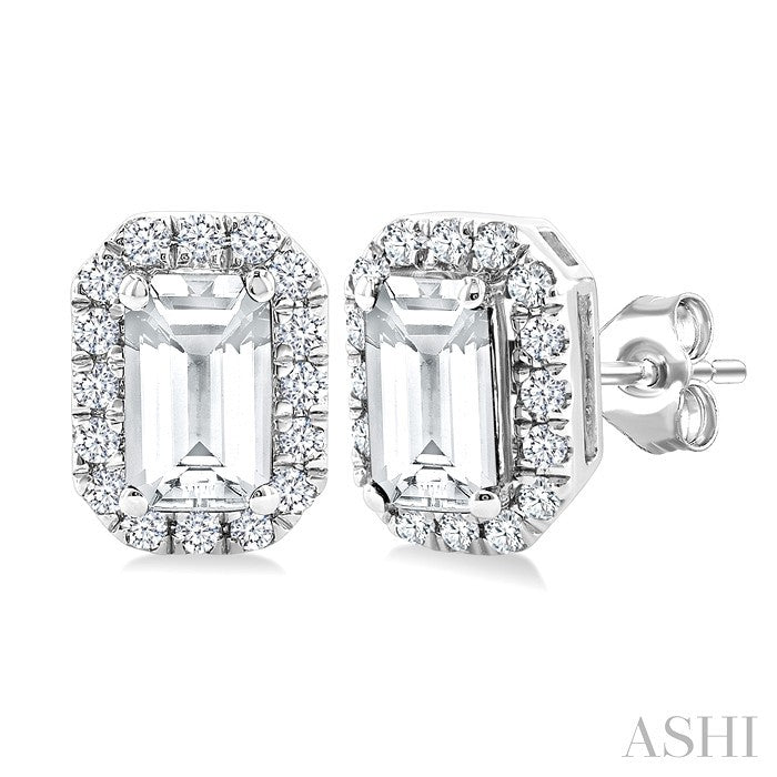 Emerald Shape Gemstone & Halo Diamond Earrings
