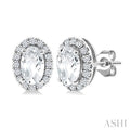 Oval Shape Gemstone & Halo Diamond Earrings