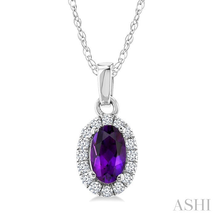 Oval Shape Gemstone & Halo Diamond Pendant