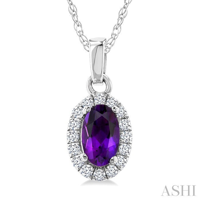 Oval Shape Gemstone & Halo Diamond Pendant