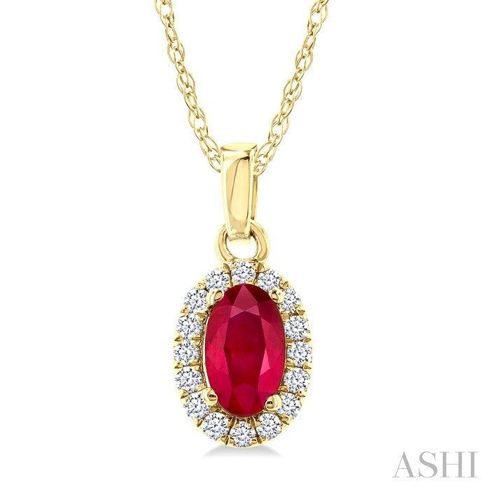 Oval Shape Gemstone & Halo Diamond Pendant