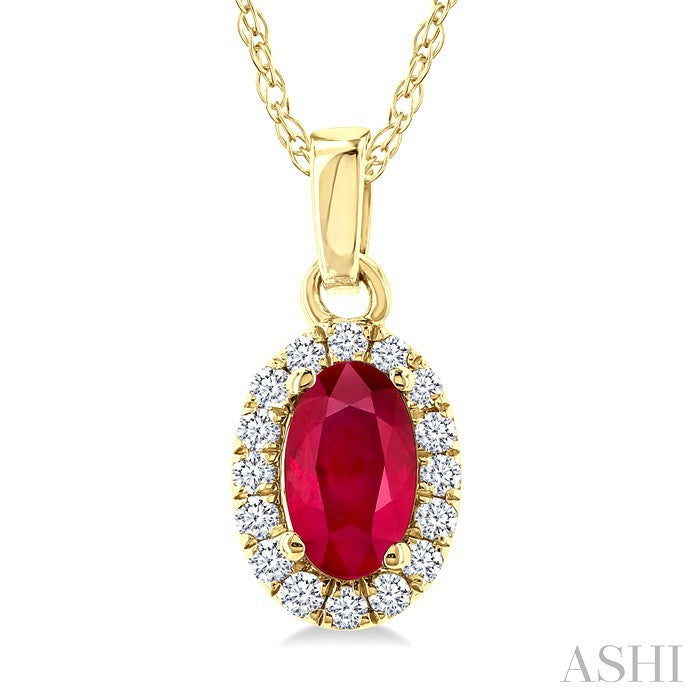 Oval Shape Gemstone & Halo Diamond Pendant