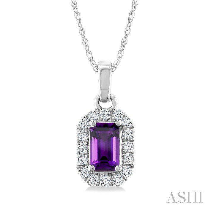 Emerald Shape Gemstone & Halo Diamond Pendant