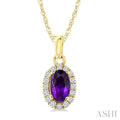 Oval Shape Gemstone & Halo Diamond Pendant