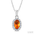 Oval Shape Gemstone & Halo Diamond Pendant