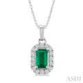 Emerald Shape Gemstone & Halo Diamond Pendant