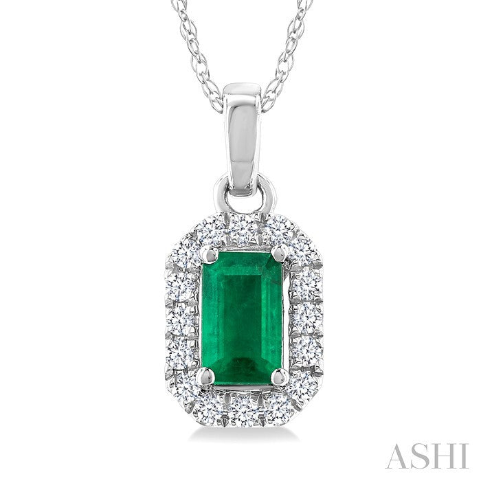 Emerald Shape Gemstone & Halo Diamond Pendant