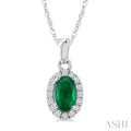 Oval Shape Gemstone & Halo Diamond Pendant