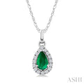 Pear Shape Gemstone & Halo Diamond Pendant