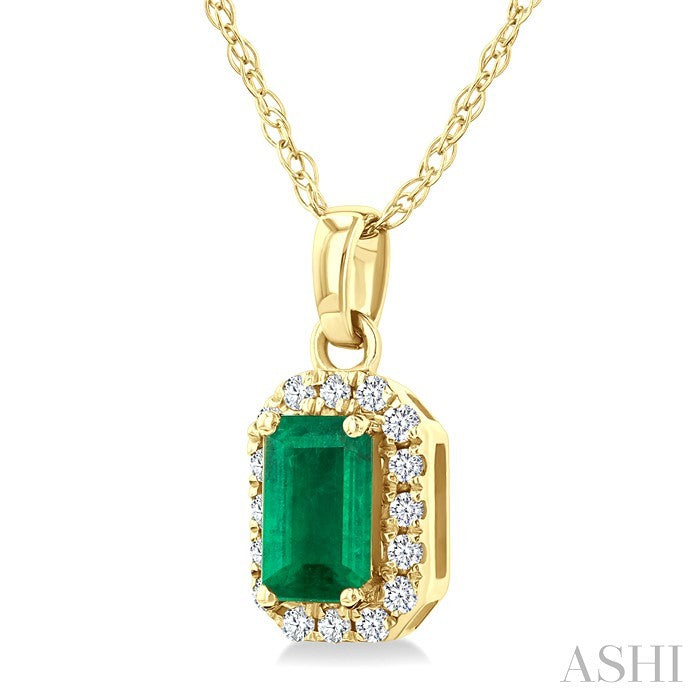 Emerald Shape Gemstone & Halo Diamond Pendant