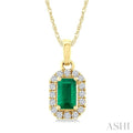 Emerald Shape Gemstone & Halo Diamond Pendant